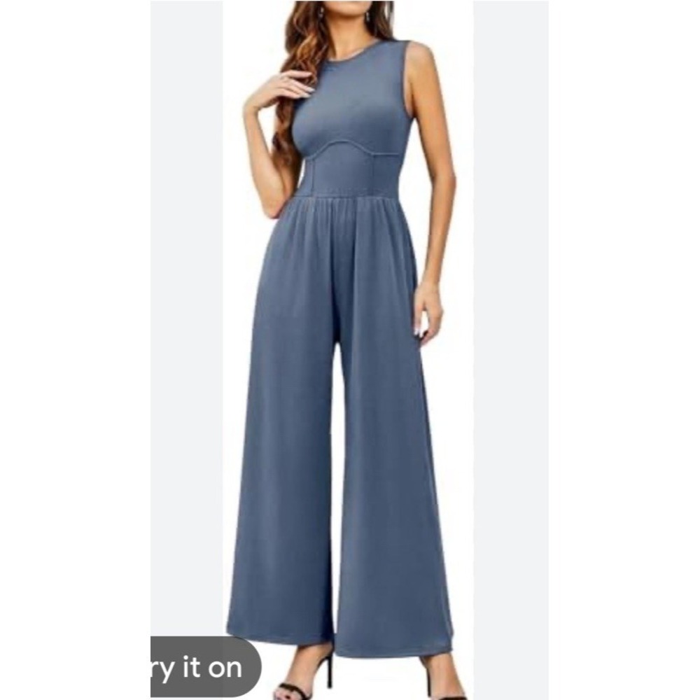 Cider Jumpsuit NWT Sleeveless Wide Leg Blue Plus Size 3XL Stretch Vacation